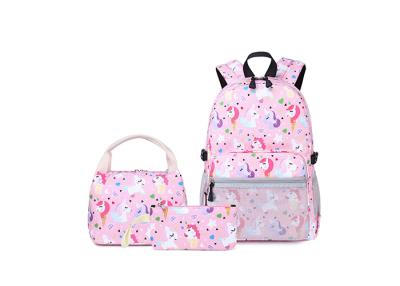 China Soekidy Pink Unicorn Polyester Toddler School Backpack With Lunch Bag Pencil Case for sale