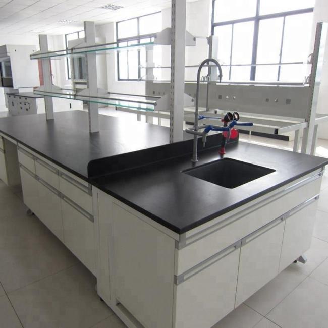 Acid Resistance Chemistry Physical PP Metal Wooden Sink Central Side Lab Bench for Hospital School with Reagent Shelves