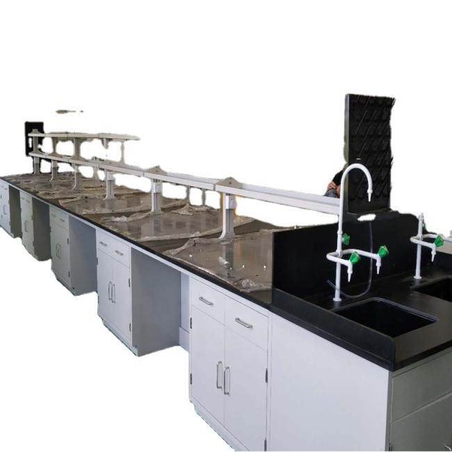 Acid Resistance Chemistry Physical PP Metal Wooden Sink Central Side Lab Bench for Hospital School with Reagent Shelves