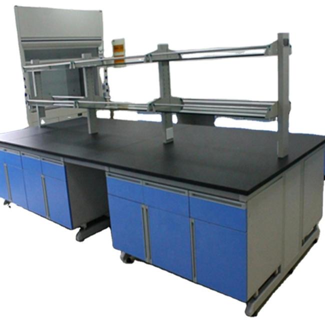 Acid Resistance Chemistry Physical PP Metal Wooden Sink Central Side Lab Bench for Hospital School with Reagent Shelves
