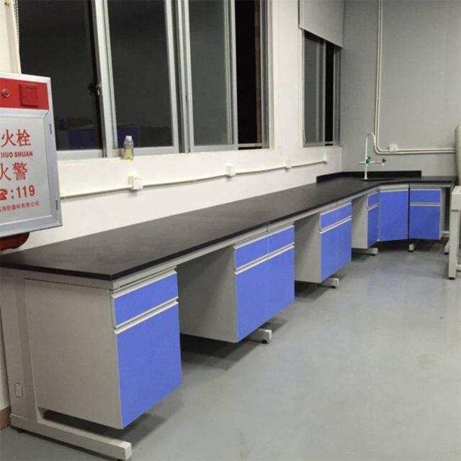 Acid Resistance Chemistry Physical PP Metal Wooden Sink Central Side Lab Bench for Hospital School with Reagent Shelves