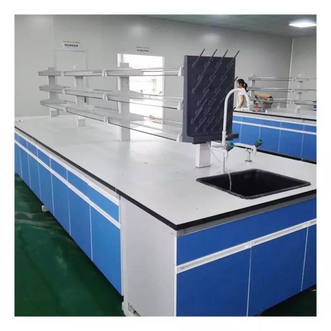 Biology Chemistry Physics Laboratory Chemical Resistance Stainless Steel Laboratory Sink Work Bench with Reagent Rack for School Hospital