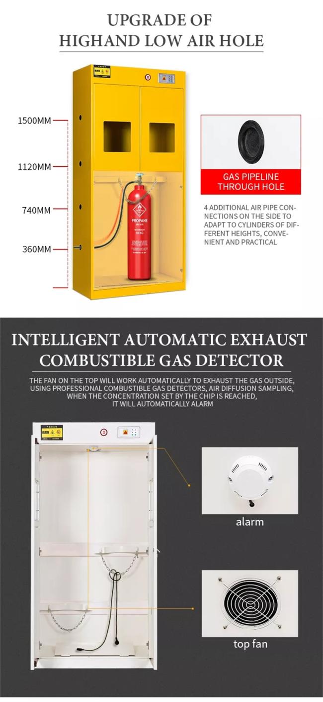 3 Cylinders Fireproof Explosion Proof Steel Safety Gas Cylinder Cabinet with Exhaust Vent