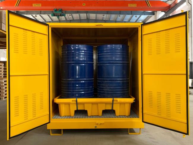 Fire Resistant Stainless Steel Double Door Combustible Flammable Vertical Oil Drum Storage Cabinet for Laboratory Biology Chemistry