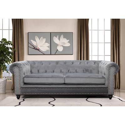 China Italian Furniture Modern Queen Sofa Living Room Furniture Velvet Tufted Gray Furniture Sofa Set 3+2 Luxury couch Settee for sale
