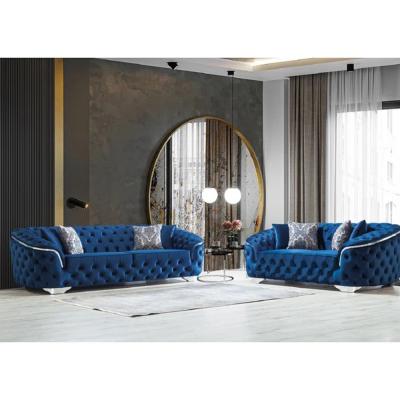 China Latest design modern shiny Velvet sofas 3 2 1 seater Gold Metal tufted pholstered sofas for living room for sale