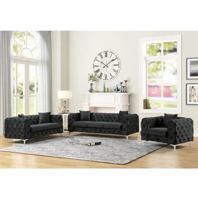 中国 New Style Luxury 3+2+1 black velvet tufted sectional sofa indoor furniture Corner sofa set modern living room sofas 販売のため