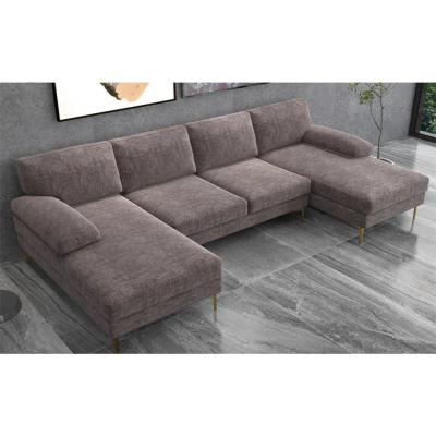 China OEM ODM Hot selling 4-Piece Upholstered Sectional gray chenille l shaped sofa set living room furniture with gold metall Te koop