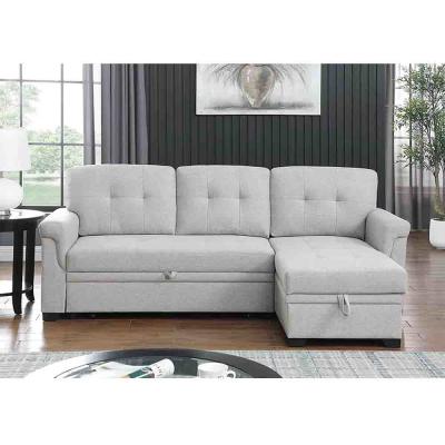 China Beige color L shape 3 seater sofa bed with  pull-out bed+chaise storage sleeper sofa bed for Living room and Apartment for sale
