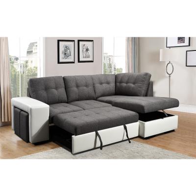 China Contrast colors PU leather Sofa with bed and ottoman Chaise Tufted Sofa set Furniture L shape sofa bed for living room for sale