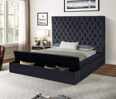 China OEM/ODM Furniture factory direct wholesale eucalyptus frame velvet fabric customized storage bed High Headboard Tufted à venda