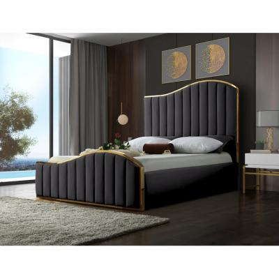 China OEM premium bedroom furniture Gray king size bed frame Italian velvet tuft upholstered bed set luxury modern double beds à venda