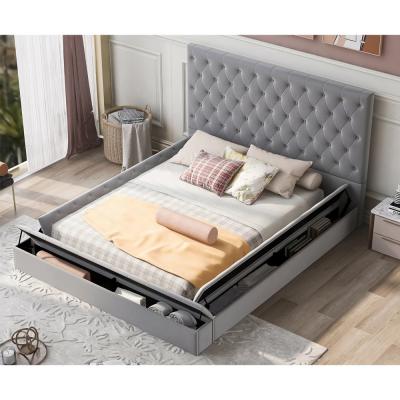 China OEM Full Size Upholstery Low Profile Storage Platform Bed with Storage Space on both Sides & Footboard bed furniture for for sale