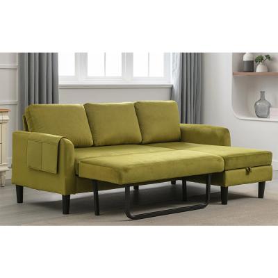 China Cara Furniture Limited metal leg 2s+Chaise Olive phone pocket Reversible Sectional Sleeper Sofa with Storage à venda
