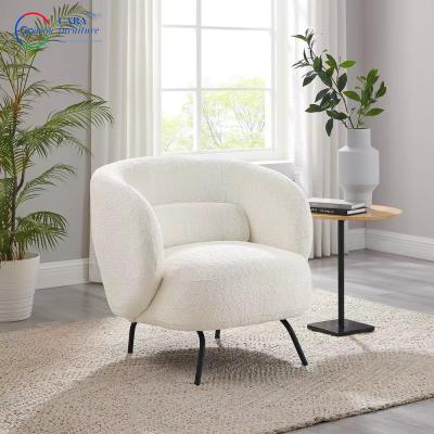 China Newly Arrived Apartment Hotel Fluffy White Living Room Chair Elastic Nordic Modern Single White Sofa for sale