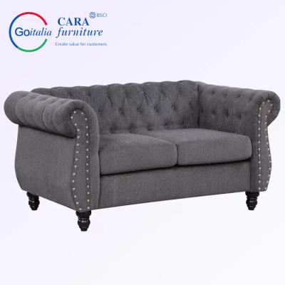 中国 ODM Wood Leg Double Seat Fabric Home Living Room Small Sofa Furniture Grey Sofa Set With Armrest 販売のため