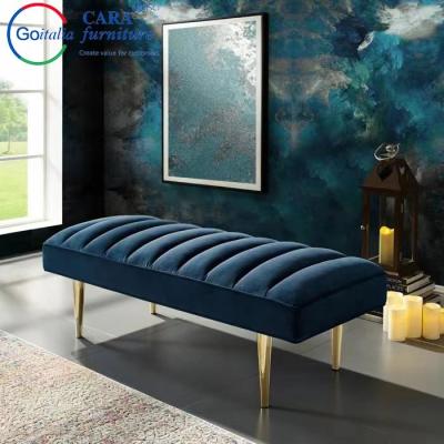 China BB2012 Factory Price Gold Metal Leg Grey Fabric Stools And Benches End Of Bed Bench For The Bedroom for sale