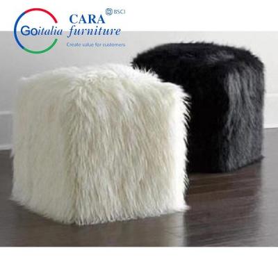 China BB2006 Hot Sale Bedside Furniture Hairy Black White Square Sitting Ottoman Stool for sale