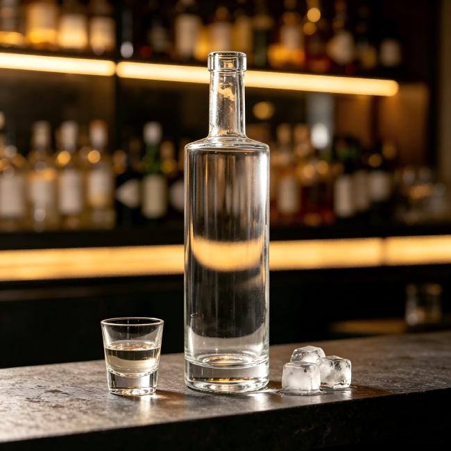 700ml heavy base flint glass liquor bottle with cork closure CY-889B