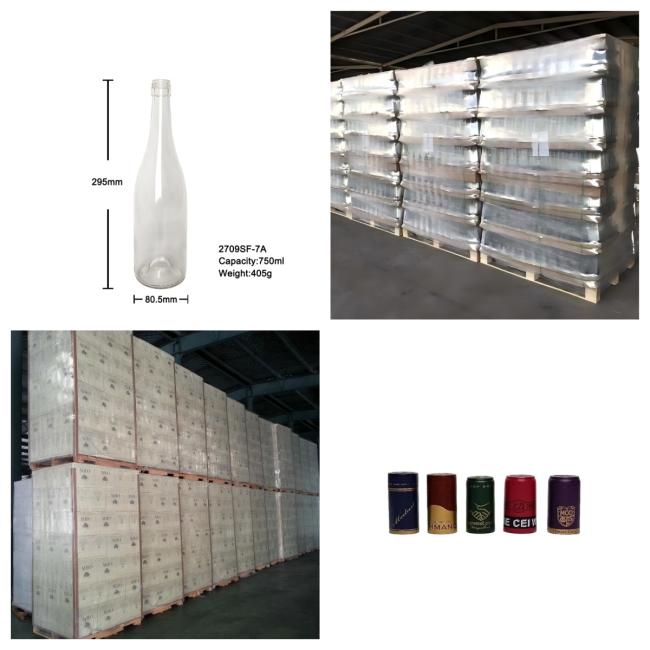 Dimensions and Specifications Diagram for 750ml 405g Burgundy Glass Bottle 2709S-7A