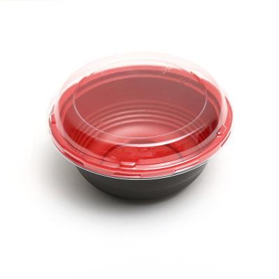 China Einwegverpackungskiste für Lebensmittel Runde rote Verdickte Fastfood-Kiste aus Kunststoff mit Deckel Leckdichtes Suppenschüssel Mittagspaß zu verkaufen