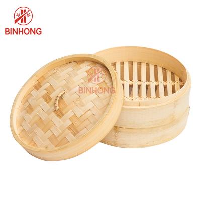 China Round Shape 24cm Bamboo Steamer Basket For Dumplings for sale