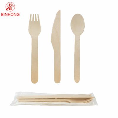 China Eco Friendly Wooden Disposable Biodegradable Cutlery Fork Knife Tissue 160mm for sale