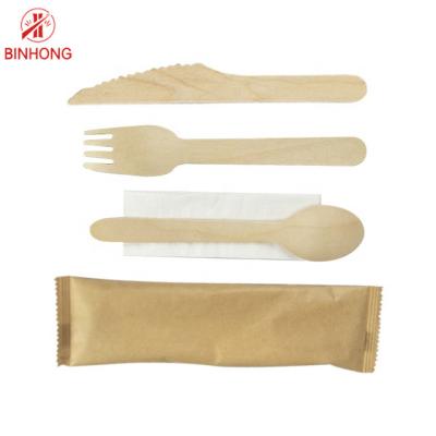 中国 フォークのスプーンのナイフが付いている使い捨て可能な木/タケ食事用器具類セット 販売のため