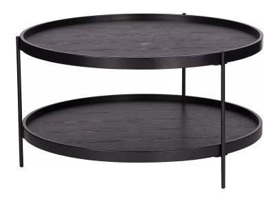 China Modern Apartment Wooden Iron Round Coffee Table Loose Furniture Black White for sale