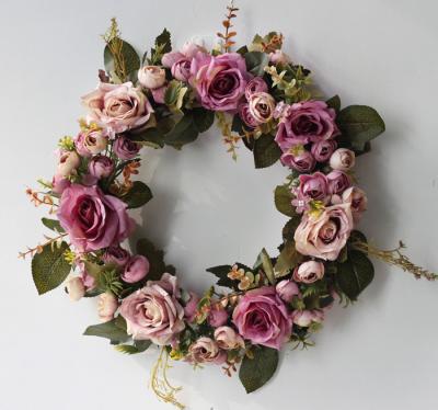 China Birch Silk Faux Floral Wreath Pendant 30CM For Funerals Door Hanging for sale