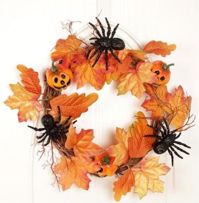 China Halloween Forest Pumpkin Fake Flower Wreath For Cemetery Artificial for sale