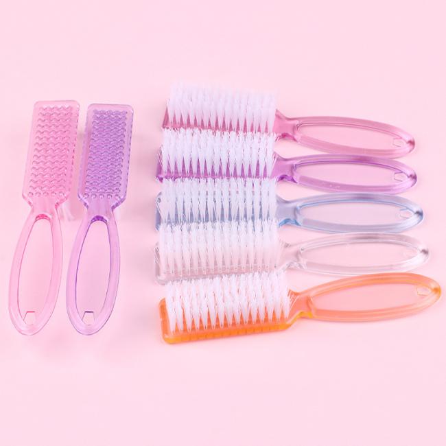 FOCSTAR Wholesale Nail Cleaning Brush (BTB086) Transparent Acrylic Long Handle Nylon Material Colorful Toe Nail Beauty