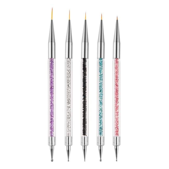 FOCSTAR 5pcs Double Ended Professional Use Nail Art Liner Brush Set Acrylic Nylon Material 14.5cm Dotting Painting Pen Nail