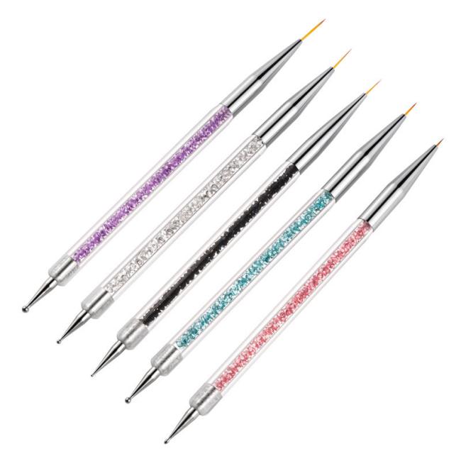 FOCSTAR 5pcs Double Ended Professional Use Nail Art Liner Brush Set Acrylic Nylon Material 14.5cm Dotting Painting Pen Nail