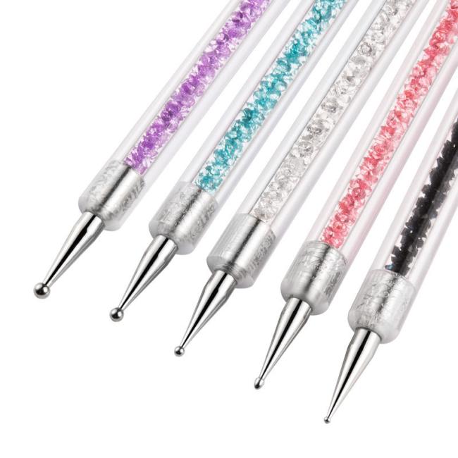 FOCSTAR 5pcs Double Ended Professional Use Nail Art Liner Brush Set Acrylic Nylon Material 14.5cm Dotting Painting Pen Nail