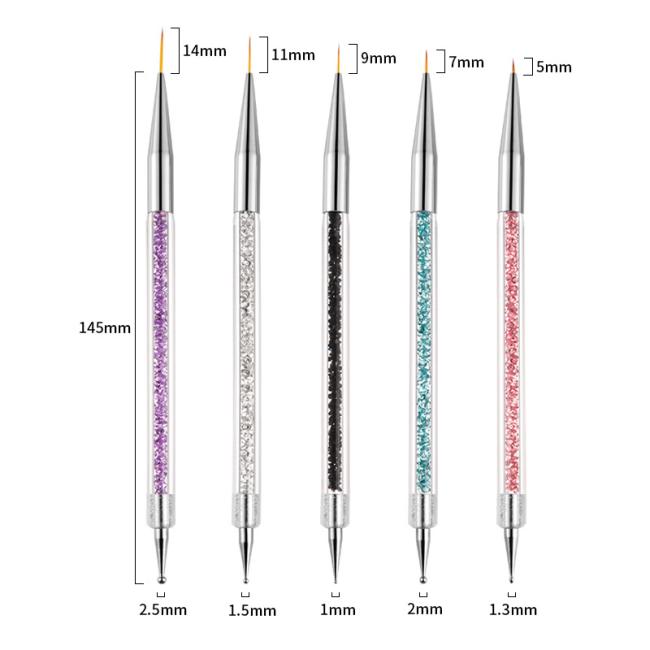 FOCSTAR 5pcs Double Ended Professional Use Nail Art Liner Brush Set Acrylic Nylon Material 14.5cm Dotting Painting Pen Nail