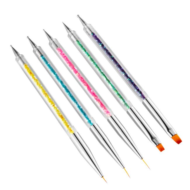FOCSTAR 5pcs Double Ended Professional Use Nail Art Liner Brush Set Acrylic Nylon Material 14.5cm Dotting Painting Pen Nail