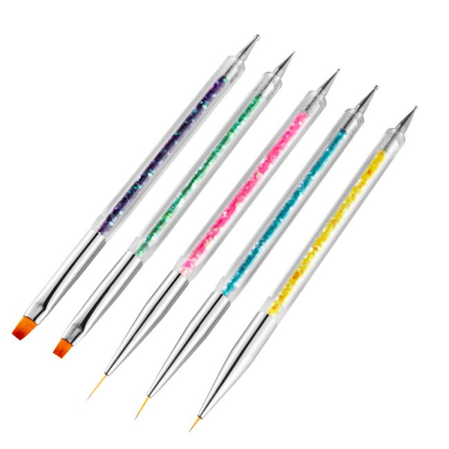 FOCSTAR 5pcs Double Ended Professional Use Nail Art Liner Brush Set Acrylic Nylon Material 14.5cm Dotting Painting Pen Nail