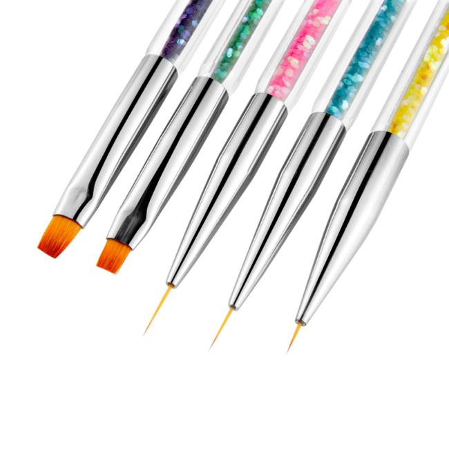 FOCSTAR 5pcs Double Ended Professional Use Nail Art Liner Brush Set Acrylic Nylon Material 14.5cm Dotting Painting Pen Nail