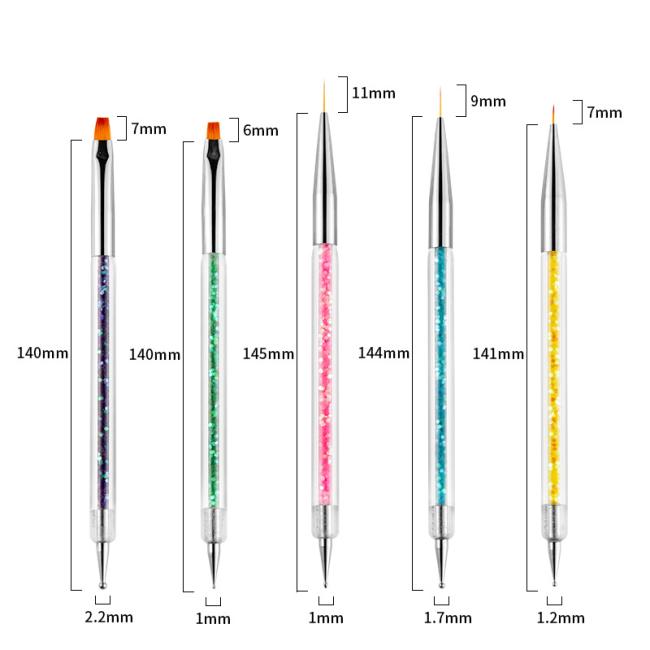 FOCSTAR 5pcs Double Ended Professional Use Nail Art Liner Brush Set Acrylic Nylon Material 14.5cm Dotting Painting Pen Nail