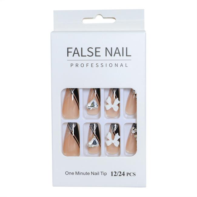FOCSTAR 24pcs Hot Selling Coffin Artificial False Nails ABS Material Matte Finish Full Cover Press-On Pre-designed Finger
