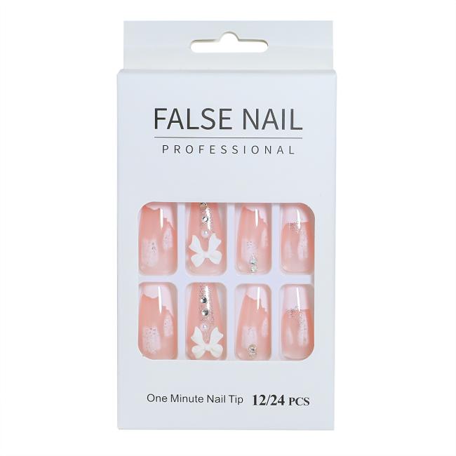 FOCSTAR 24pcs Hot Selling Coffin Artificial False Nails ABS Material Matte Finish Full Cover Press-On Pre-designed Finger