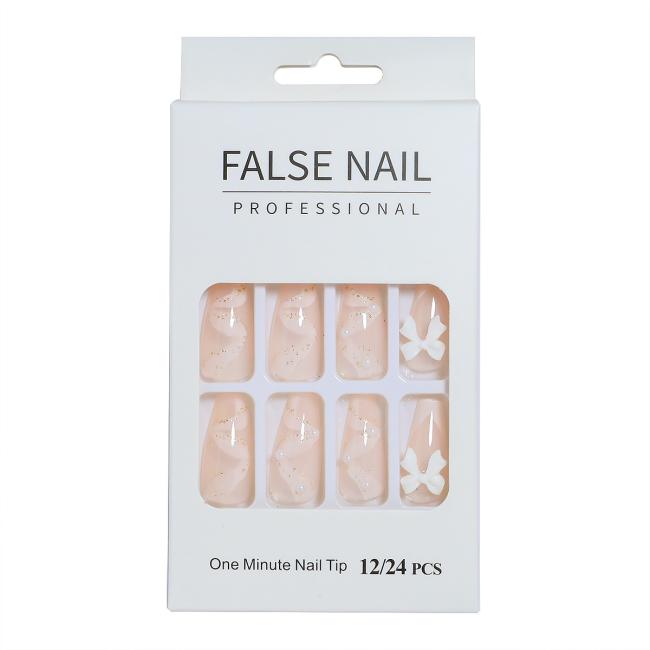 FOCSTAR 24pcs Hot Selling Coffin Artificial False Nails ABS Material Matte Finish Full Cover Press-On Pre-designed Finger