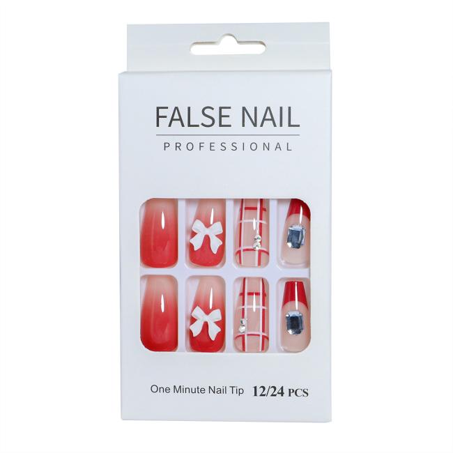 FOCSTAR 24pcs Hot Selling Coffin Artificial False Nails ABS Material Matte Finish Full Cover Press-On Pre-designed Finger