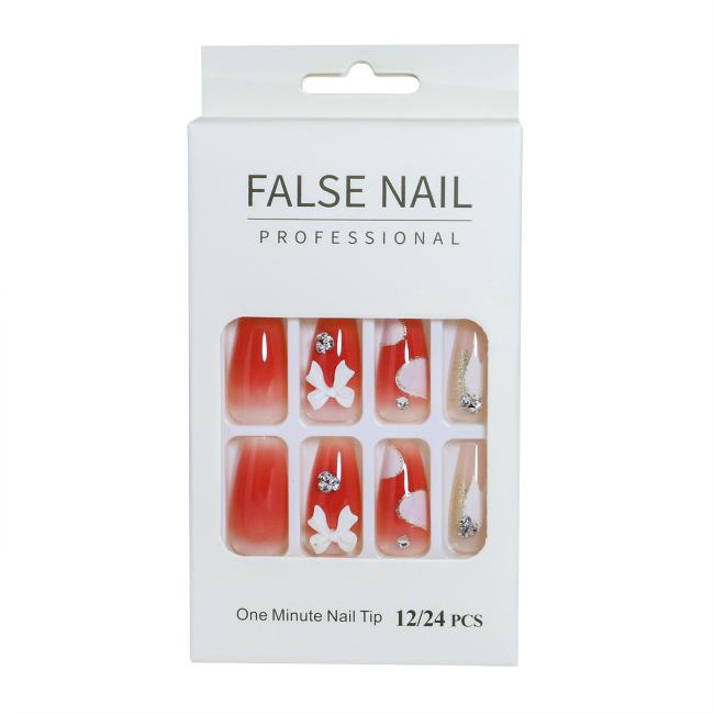 FOCSTAR 24pcs Hot Selling Coffin Artificial False Nails ABS Material Matte Finish Full Cover Press-On Pre-designed Finger