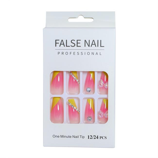 FOCSTAR 24pcs Hot Selling Coffin Artificial False Nails ABS Material Matte Finish Full Cover Press-On Pre-designed Finger