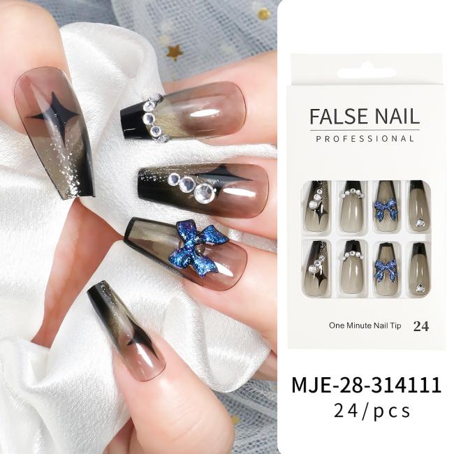 FOCSTAR 24pcs Hot Selling Coffin Artificial False Nails ABS Material Matte Finish Full Cover Press-On Pre-designed Finger