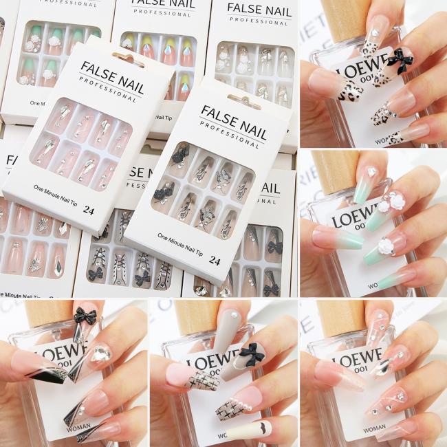 FOCSTAR 24pcs Hot Selling Coffin Artificial False Nails ABS Material Matte Finish Full Cover Press-On Pre-designed Finger