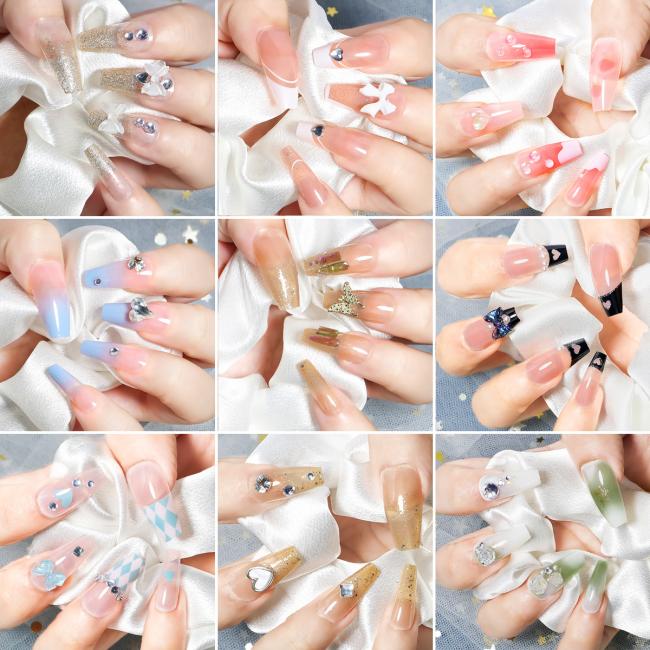FOCSTAR 24pcs Hot Selling Coffin Artificial False Nails ABS Material Matte Finish Full Cover Press-On Pre-designed Finger
