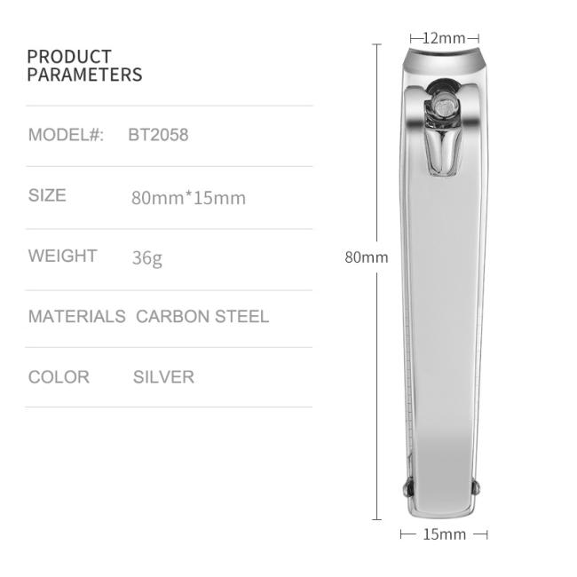 Focstar Professional Nail Clippers Silver Carbon Steel Big Nail Cutter with Curved Blade and Nail File for Salon Use (BT2058)